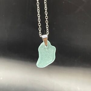 Handmade Aqua Sea Glass Necklace Wire-Wrapped w Glass from Hutchinson Island, FL
